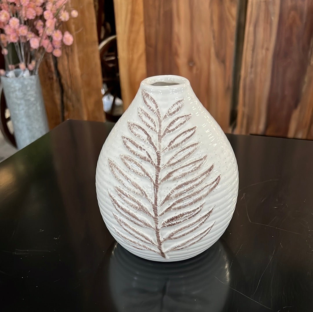 XS Cream & Brown Fern Leaf Speckled Ceramic Vase