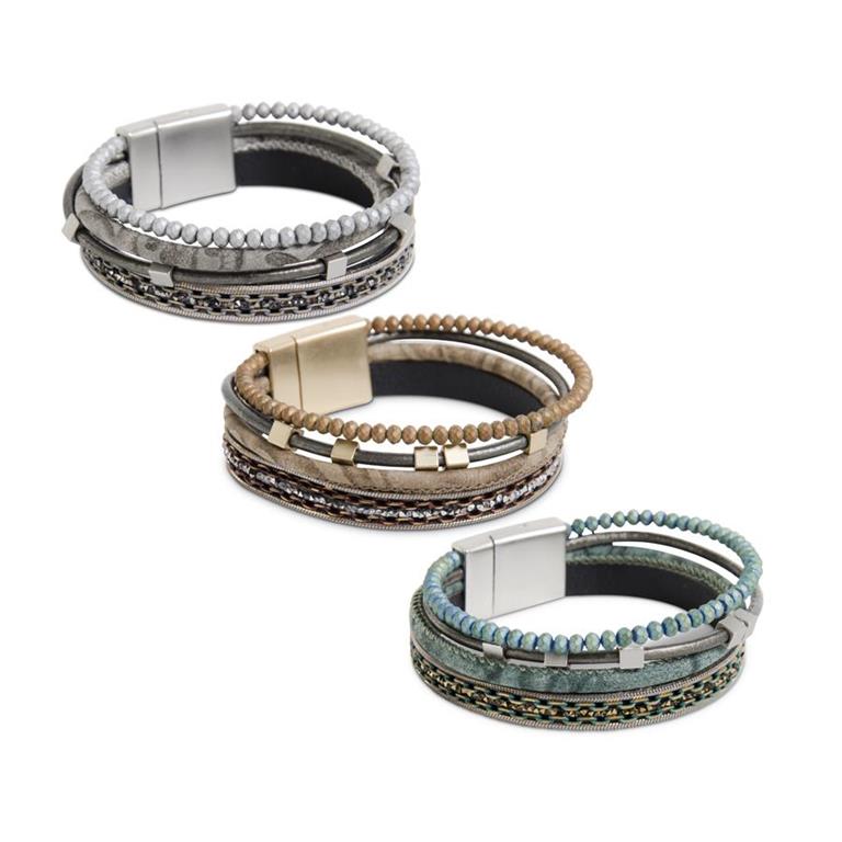 Assorted Four Strap Bead and Cord Magnetic Bracelet