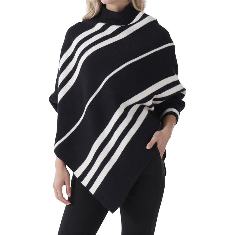 Black with White Stripes Poncho with Sleeves
