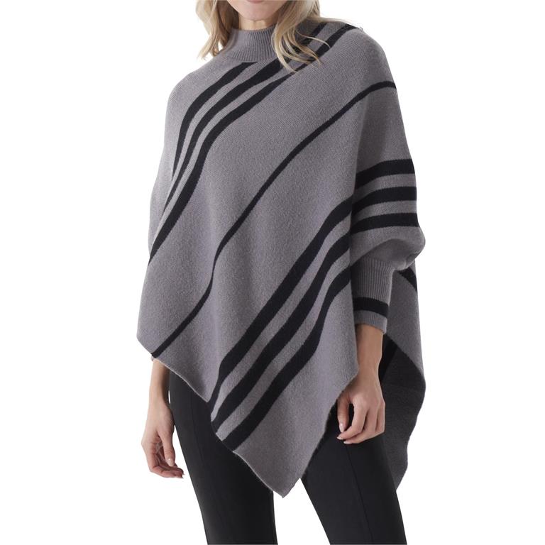 Grey with Black Stripes Poncho with Sleeves