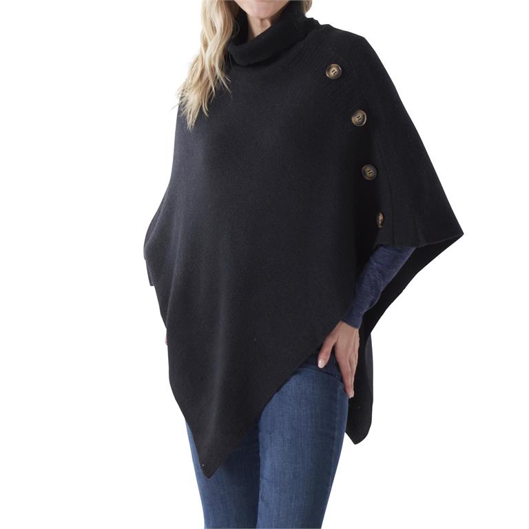 Black Poncho with Buttons