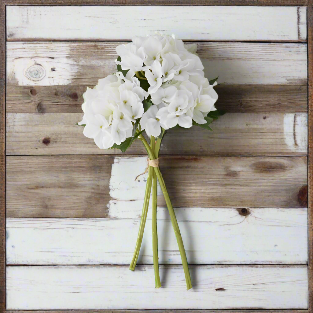 15 Inch White Real Touch Hydrangea Bundle (3 Stems)