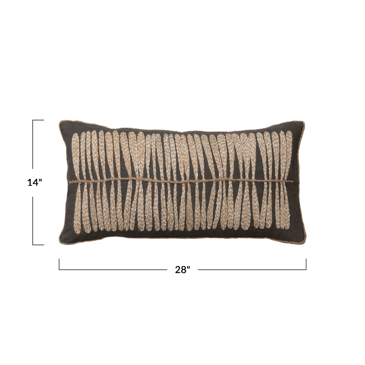 28"X14" Cotton Lumbar Pillow w/Jute