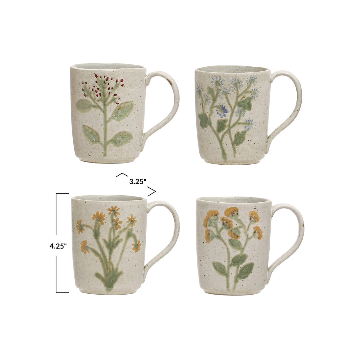 Hand-Painted Stoneware Mugs w/Botanicals