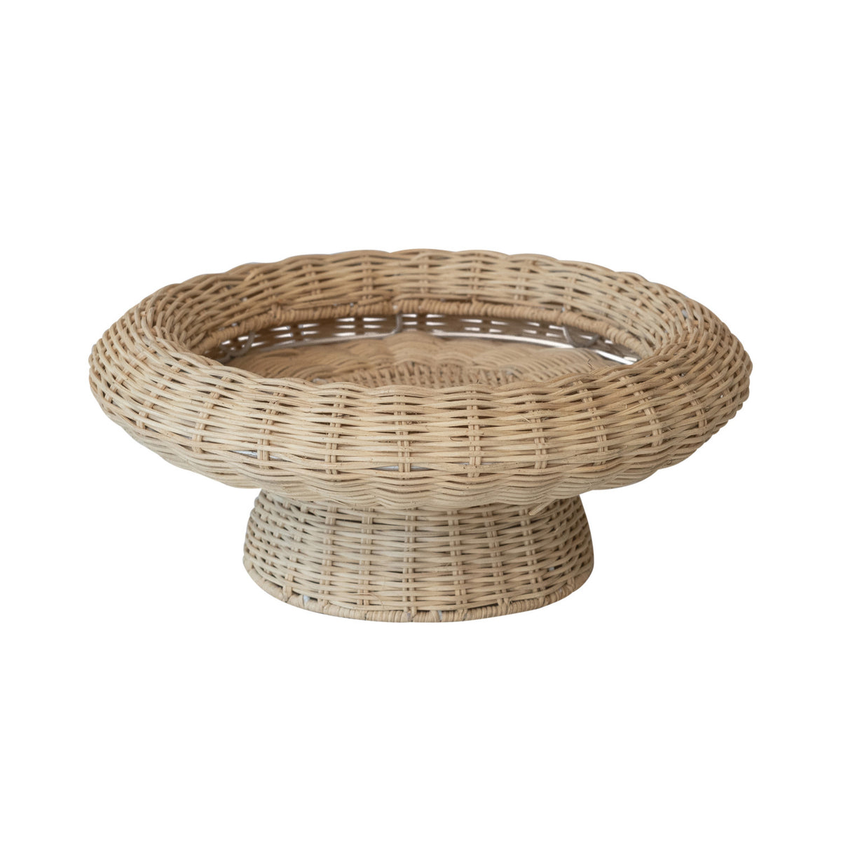 Decorative Hand-Woven Rattan Pedestal Bowl, Natural