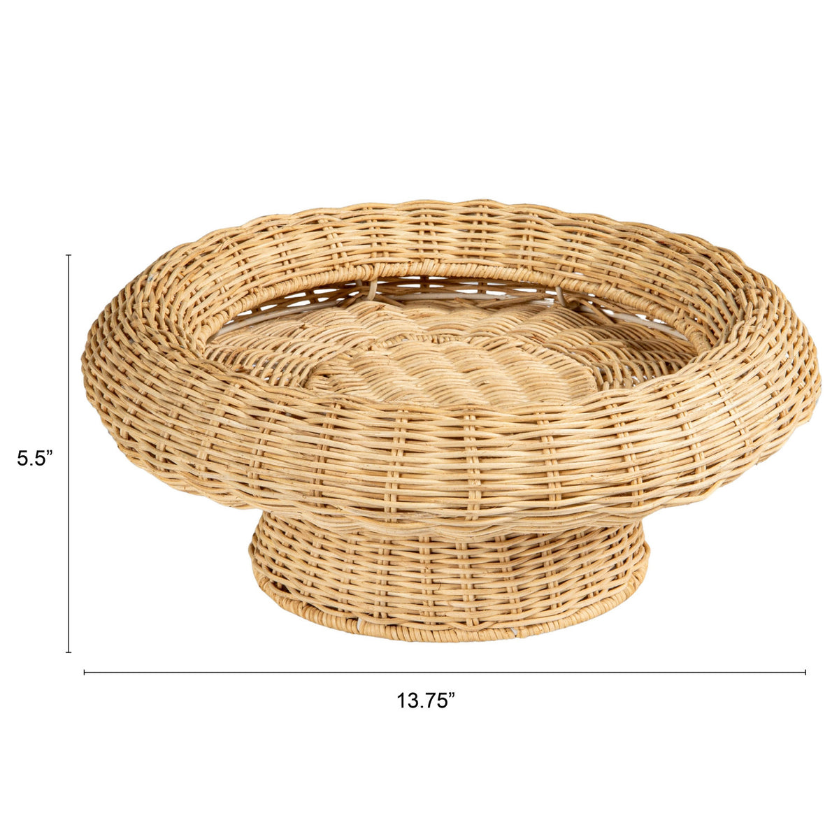 Decorative Hand-Woven Rattan Pedestal Bowl, Natural