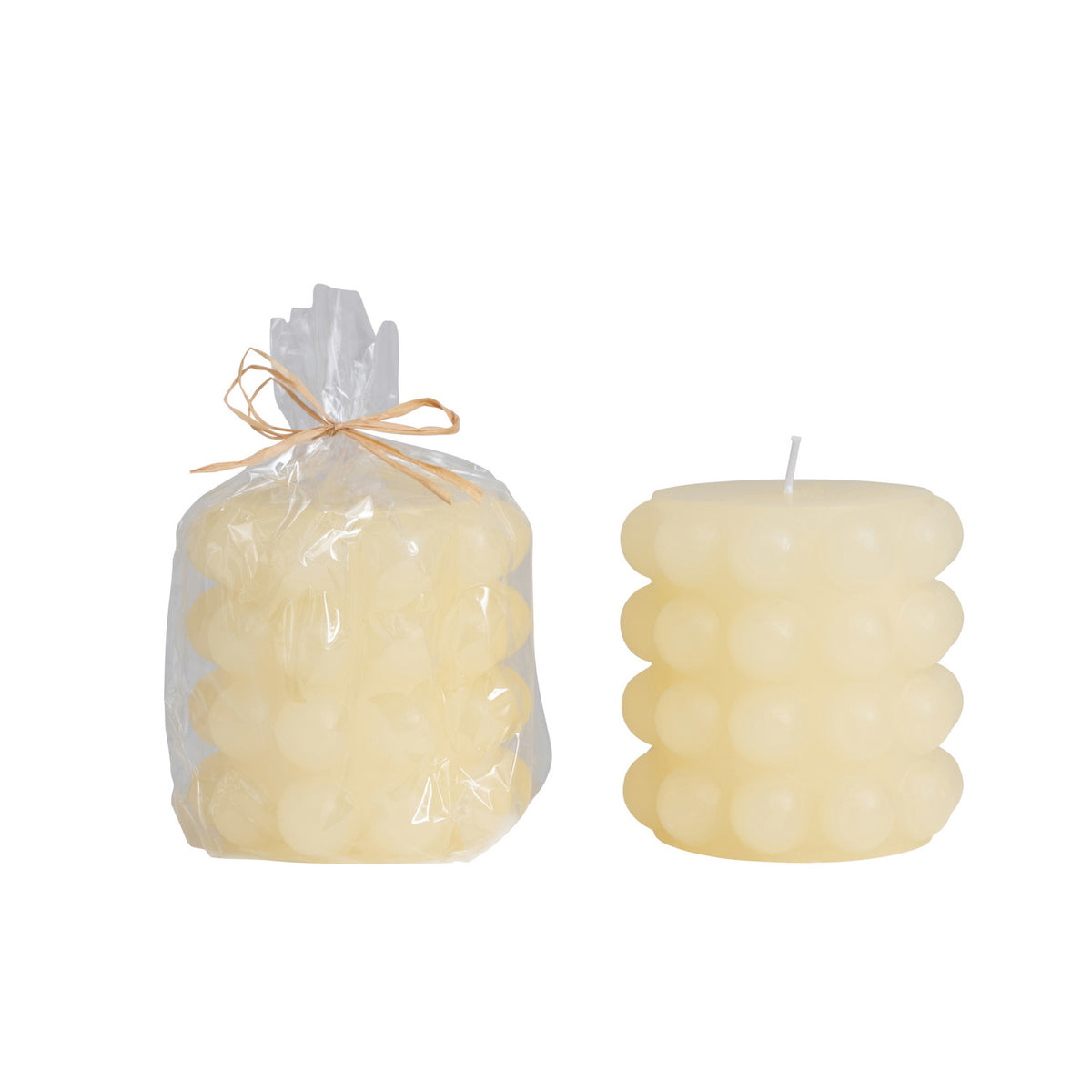 Cream Colored Hobnail Pillar Candle 4x4