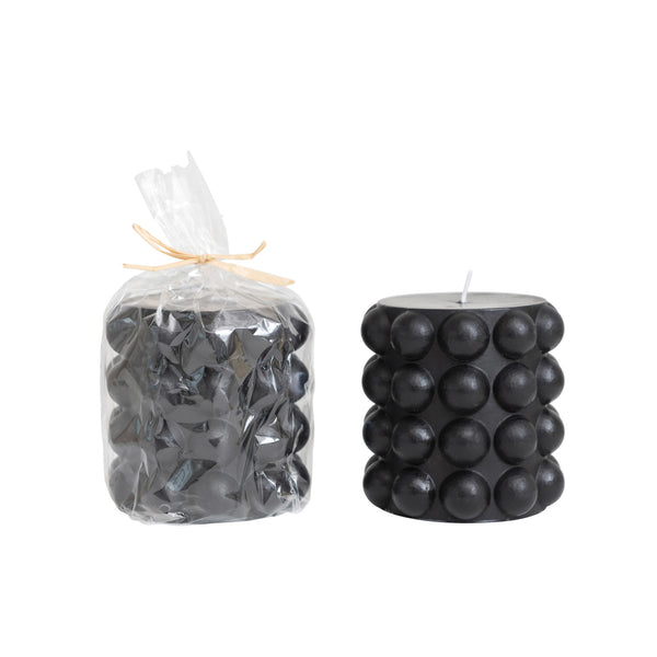 Black Colored Hobnail Pillar Candle 4x4