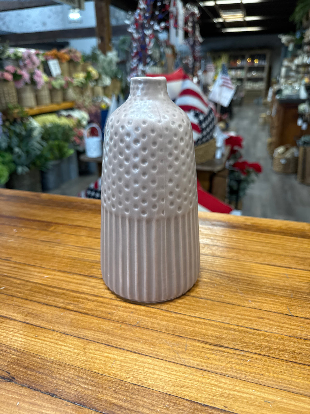 Medium Tan/Brown Debossed Stoneware Vases with  Matte Glaze