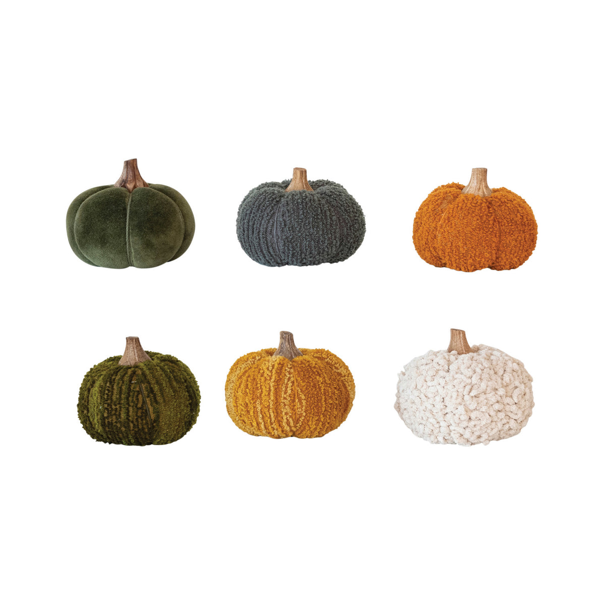 4.75"R Cotton Blend Boucle Velvet Pumpkin w/Wood Stem