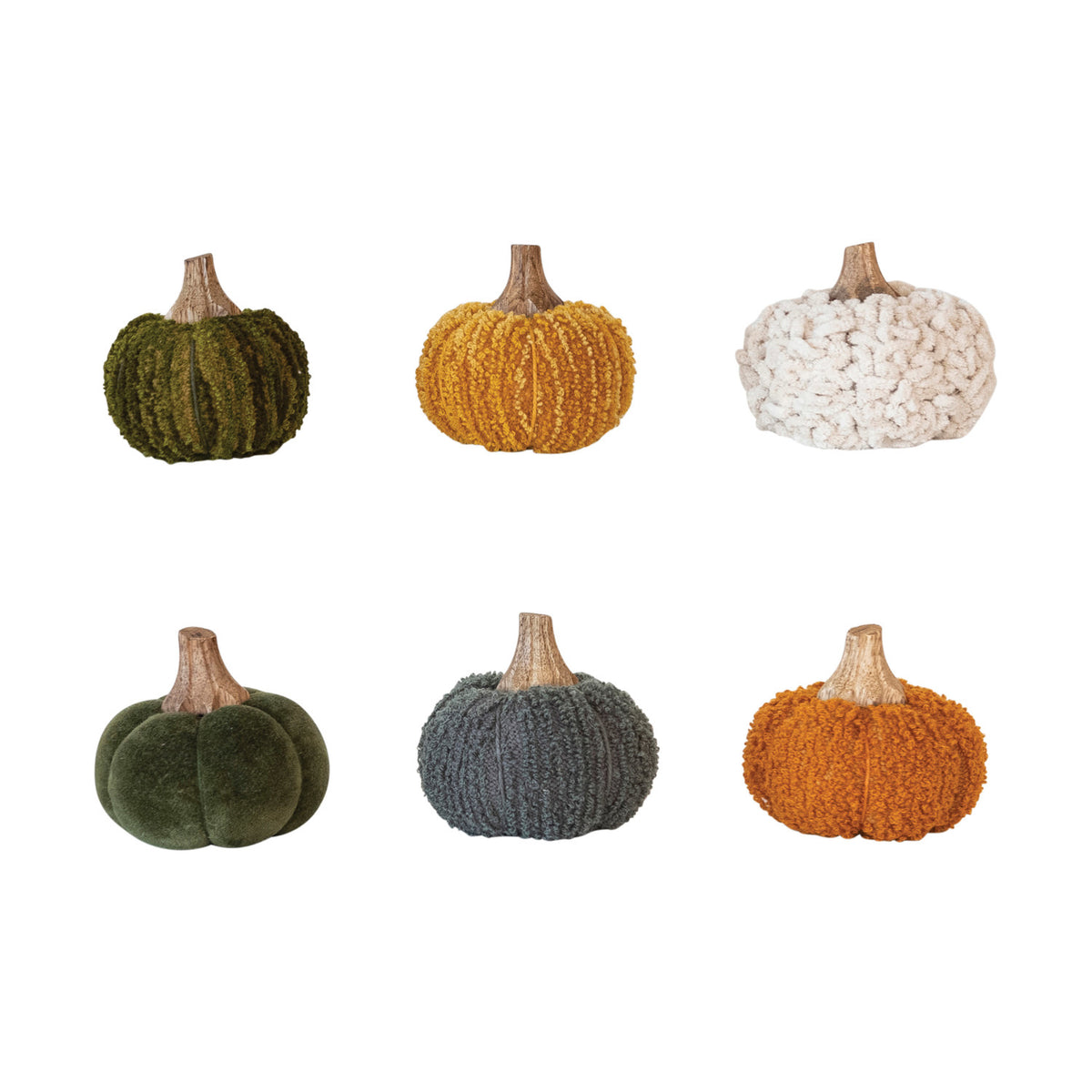 3.5"Rx3"H Cotton Blend Boucle Velvet Pumpkin w/Wood Stem