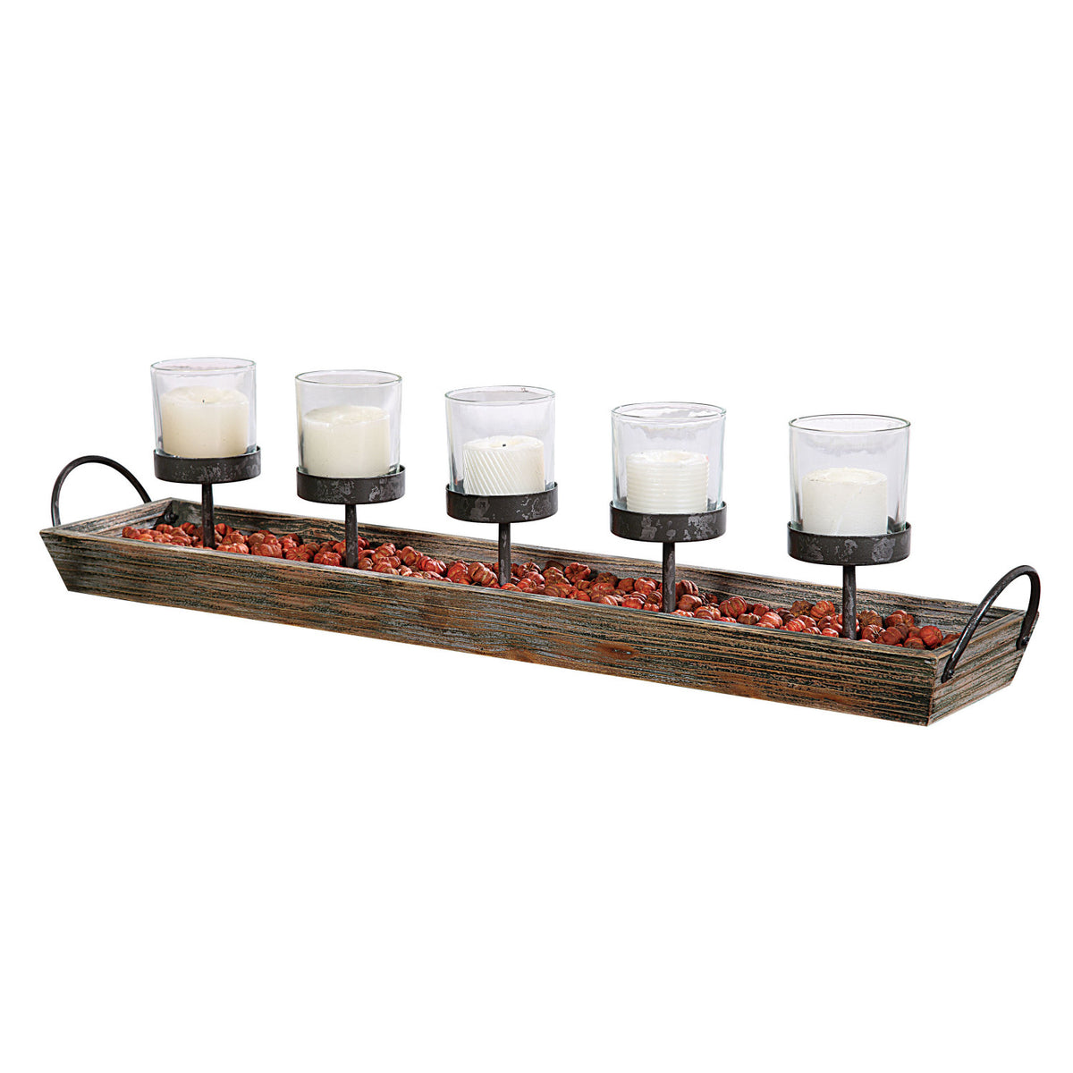 Wood and Metal Votive Holder with Glass Votives