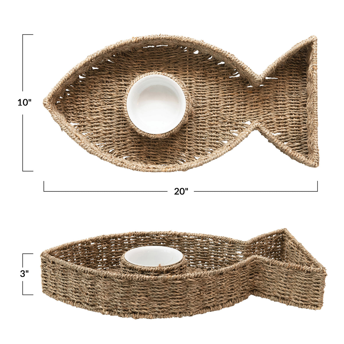 Fish Shaped Chip & Dip Ceramic Bowl