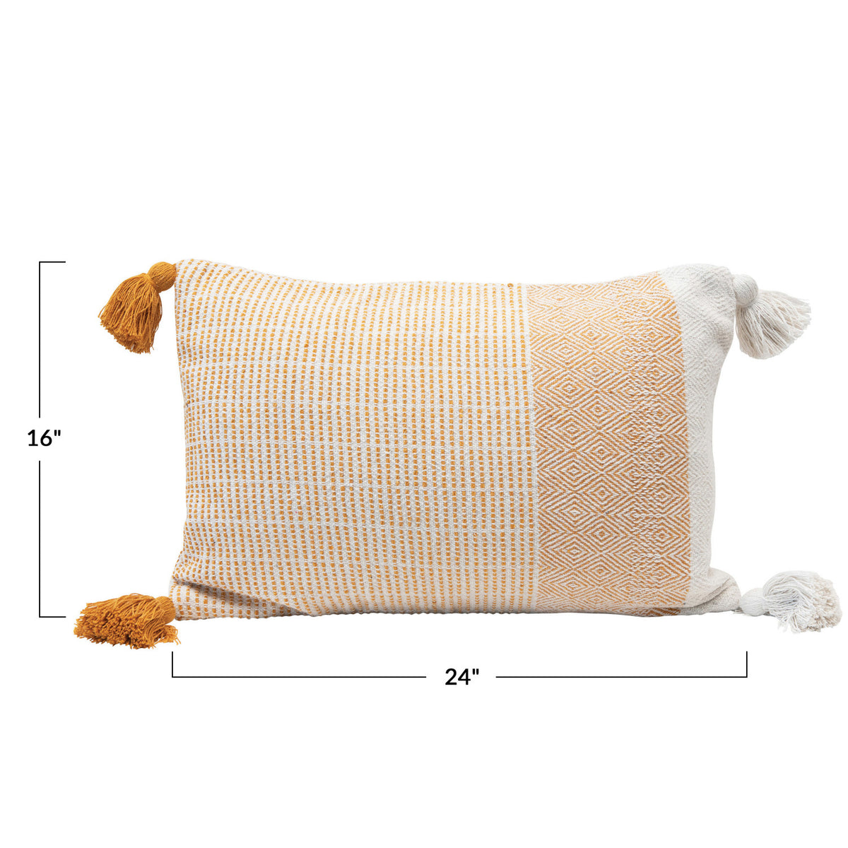 Woven Recycled Cotton Blend Lumbar Pillow w/Tassels