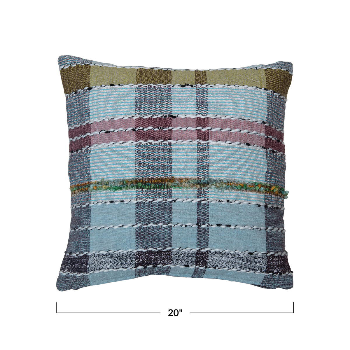 20"S Woven Cotton & Wool Madras Plaid Pillow