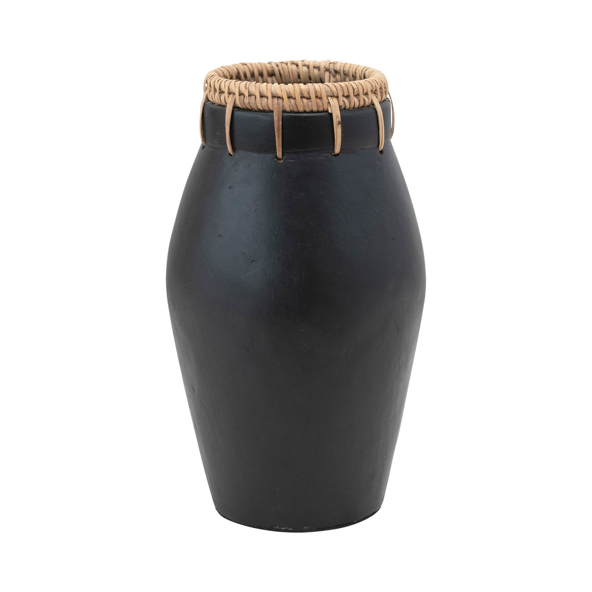 Handmade Terra-Cotta Vase w/Rattan Stitching