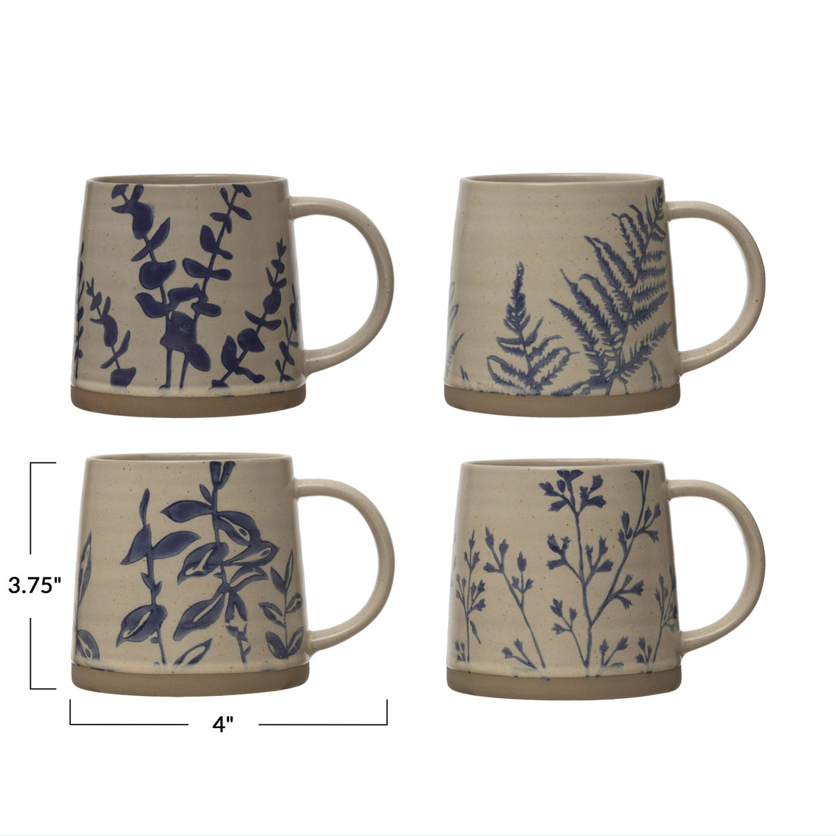 16 oz Hand Stamped Stoneware Mug w/Botanicals