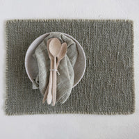 Woven Cotton Blend Placemat w//Matalic Thread & Fringe