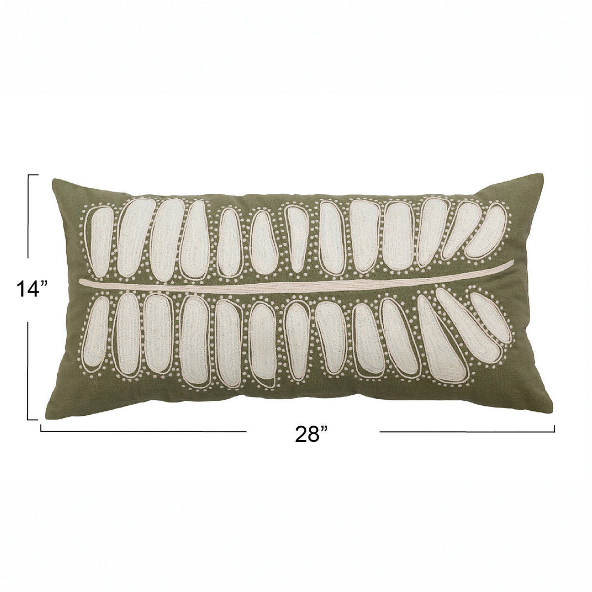 Cotton Lumbar Pillow w/Leaf Embroidery