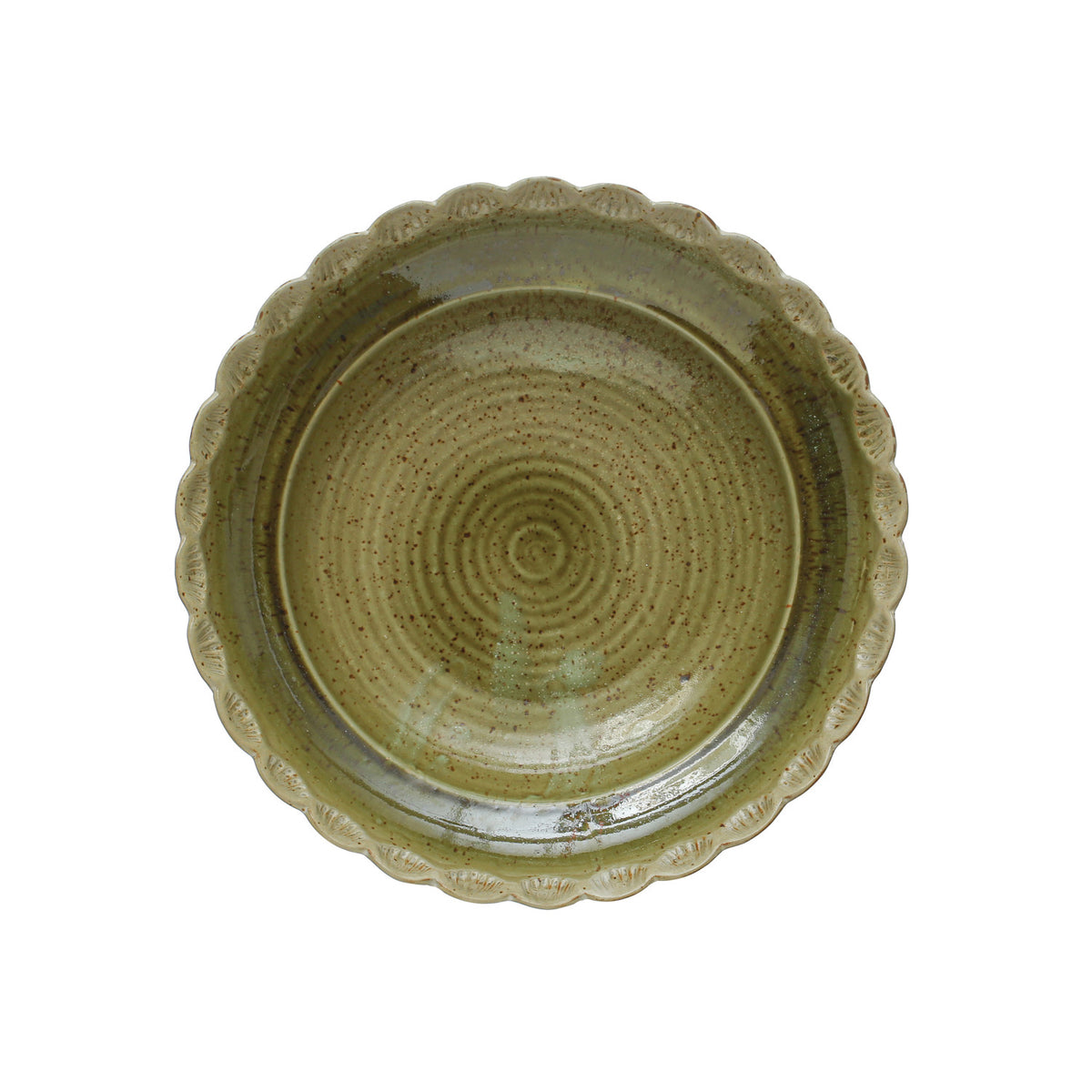 Stoneware Bowl w/Scalloped Edge, Reactive Glaze, Green