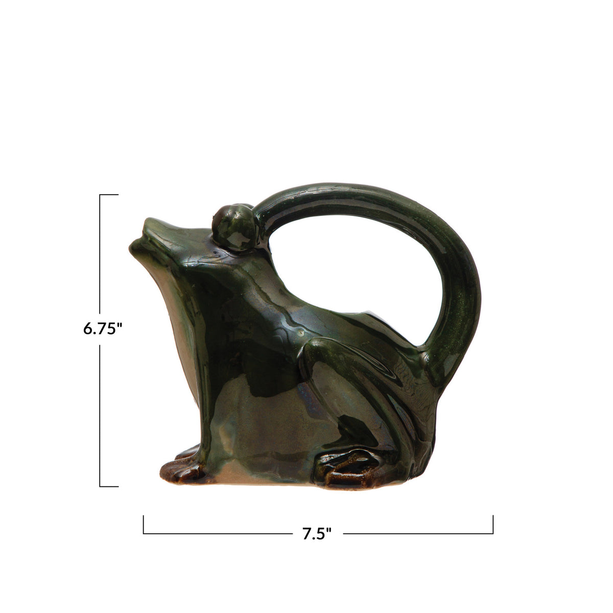 32oz Stoneware Frog Watering Pitcher, Green, White and Brown