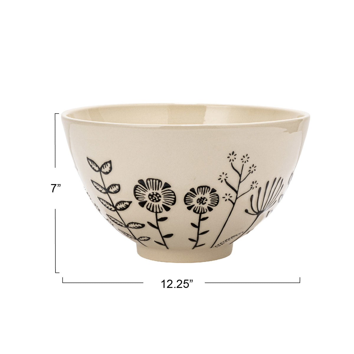 Hand-Painted Stoneware Dish w/Embossed Flowers