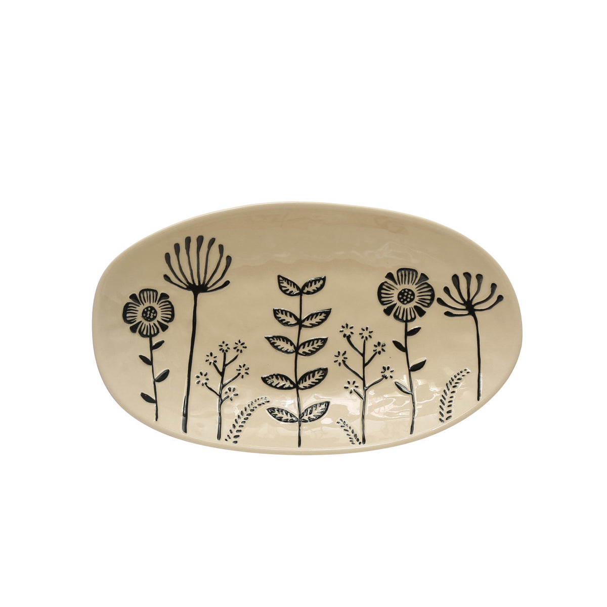 Hand-Painted Stoneware Platter w/Embossed Flowers