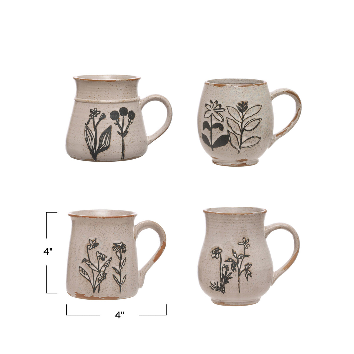 Debossed Stoneware Mug w/flower