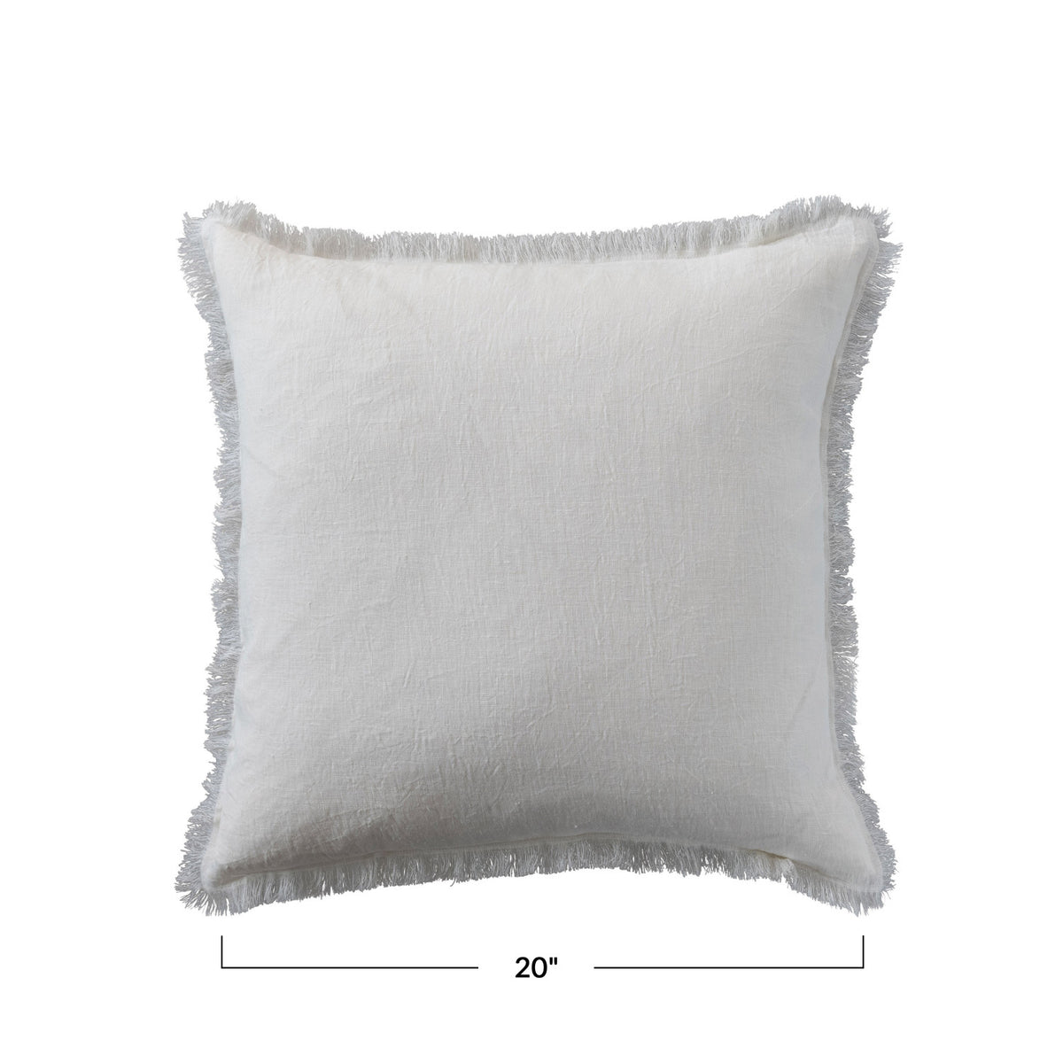 20" Square Stonewashed Linen Pillow w/Fringe