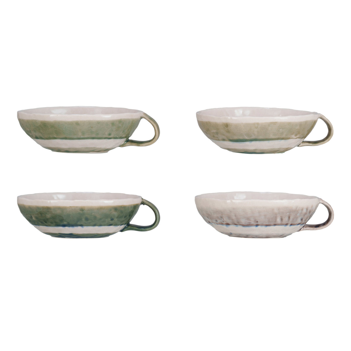 Stoneware Bowl w/Handle & Stripes