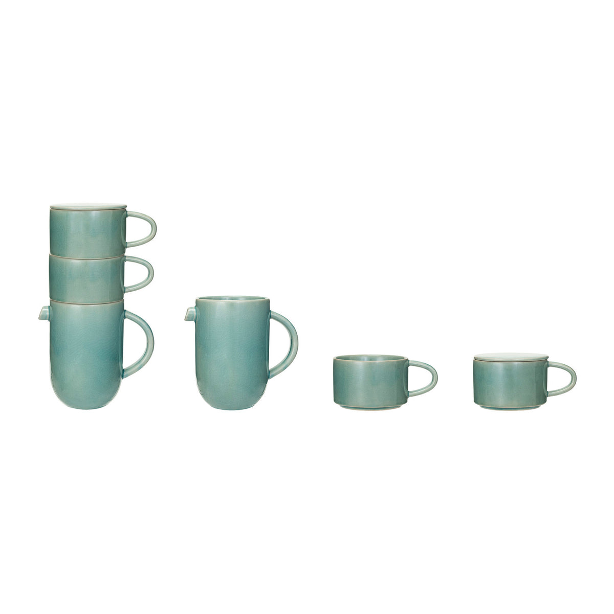 Stoneware Pitcher w/two Stackable Mugs/set