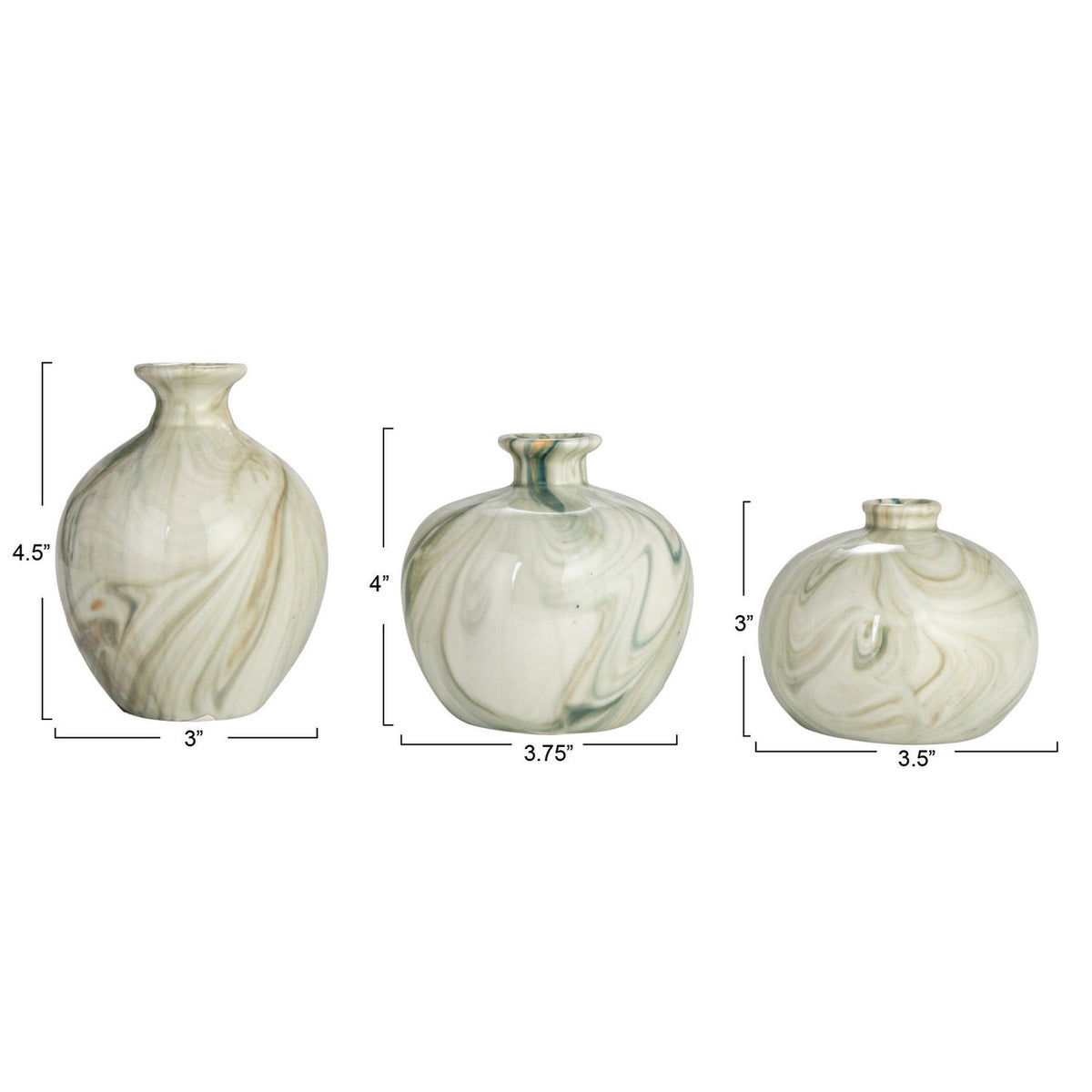 Round Stoneware Vase w/Marbled Design, Green