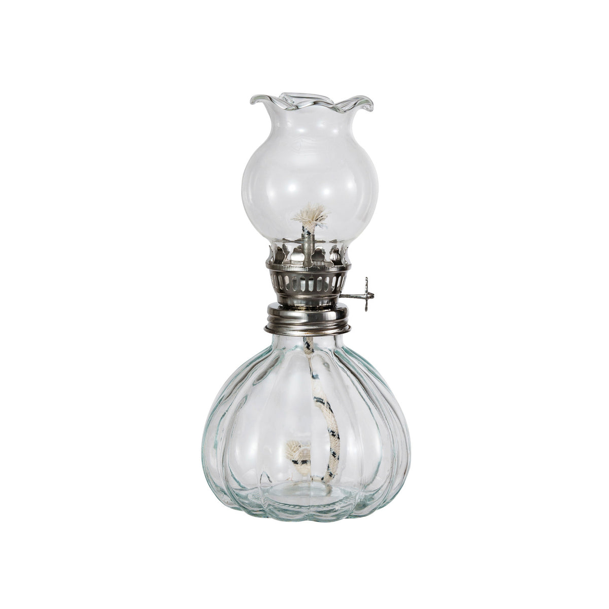 Recycled Glass Oil Lamp w/Removable Scalloped Glass Top