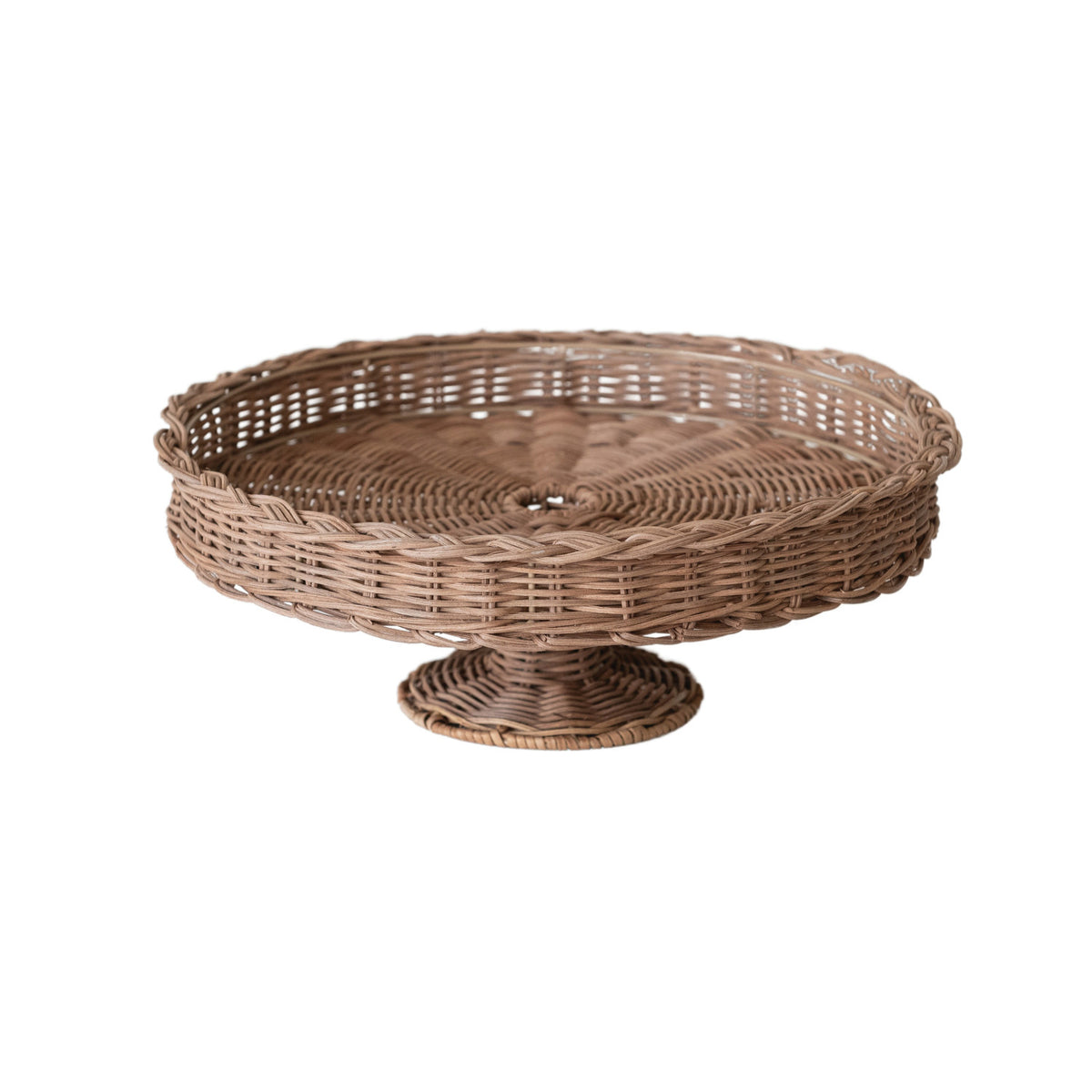 Decorative Hand-Woven Rattan Pedestal with Braided Rim, Natural