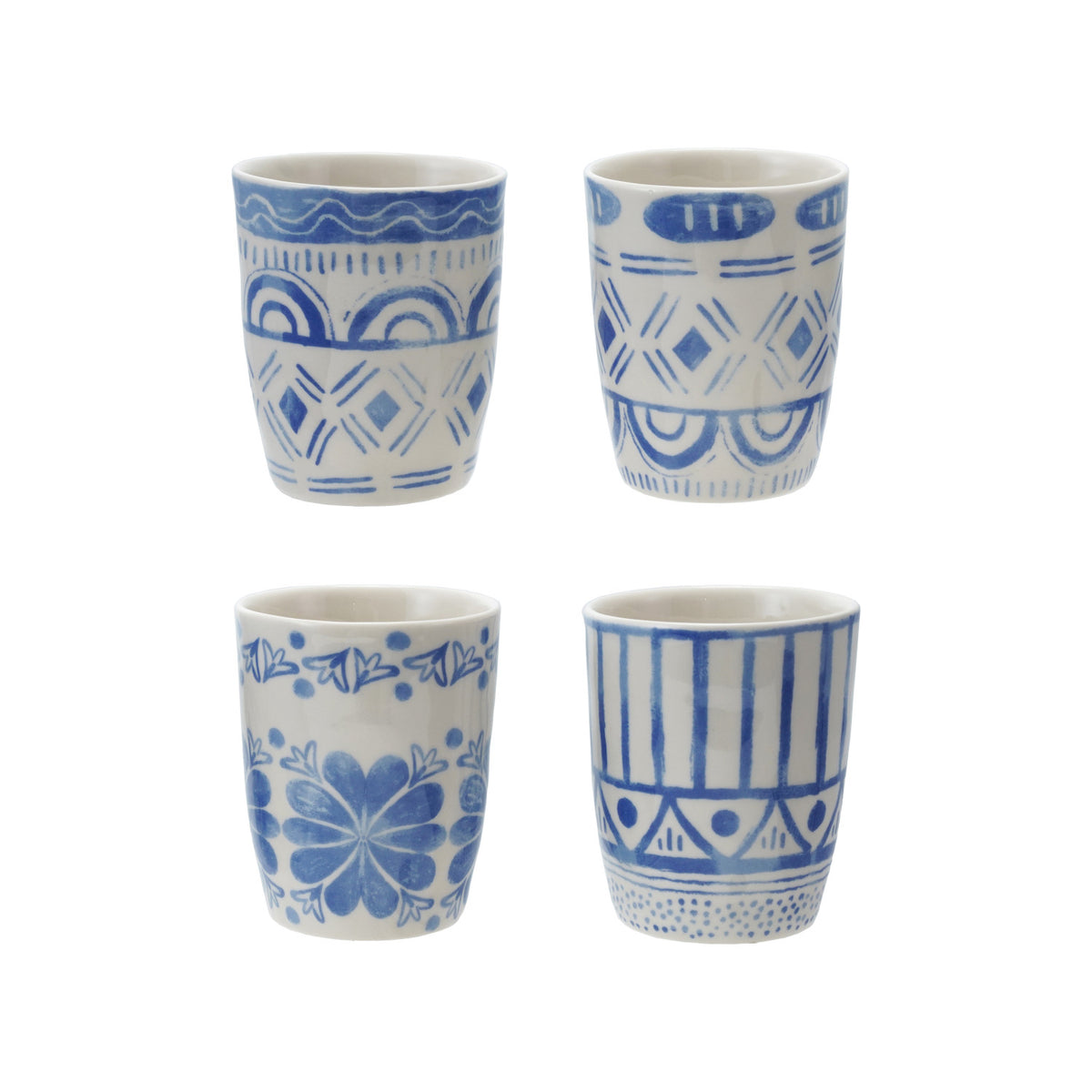 6 oz. Stoneware Cup with Tile Pattern, Blue & White, 4 Styles