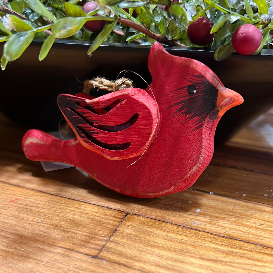 3.9"L Wood Cardinal Ornament