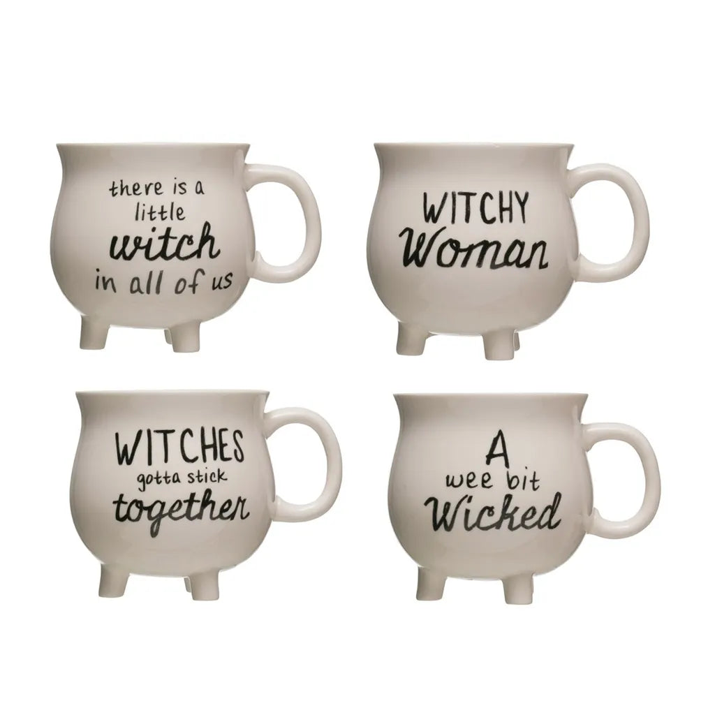 5" Round x 4"H 12 oz. Stoneware Cauldron Mug w/ Witch Saying