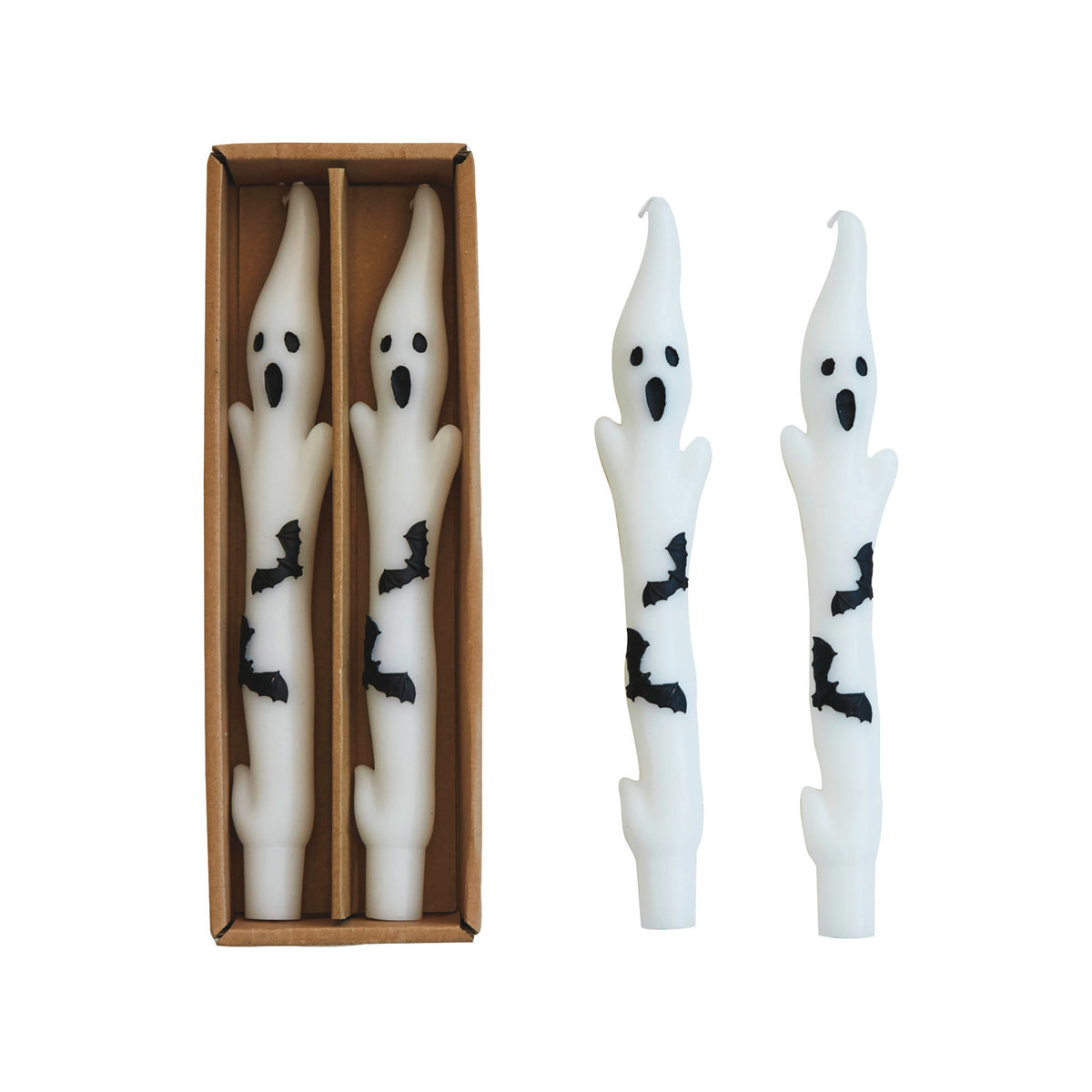 10"H Ghost Shaped Taper Candles, Set of 2