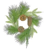 MIXED HOLIDAY GREENERY TABLE WREATH, 10"; PE/PVC, GREEN