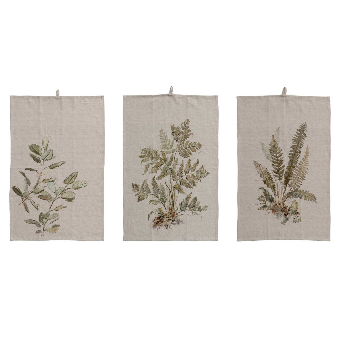 Cotton & Linen Printed Tea Towel w/ Botanical Image & Loop
