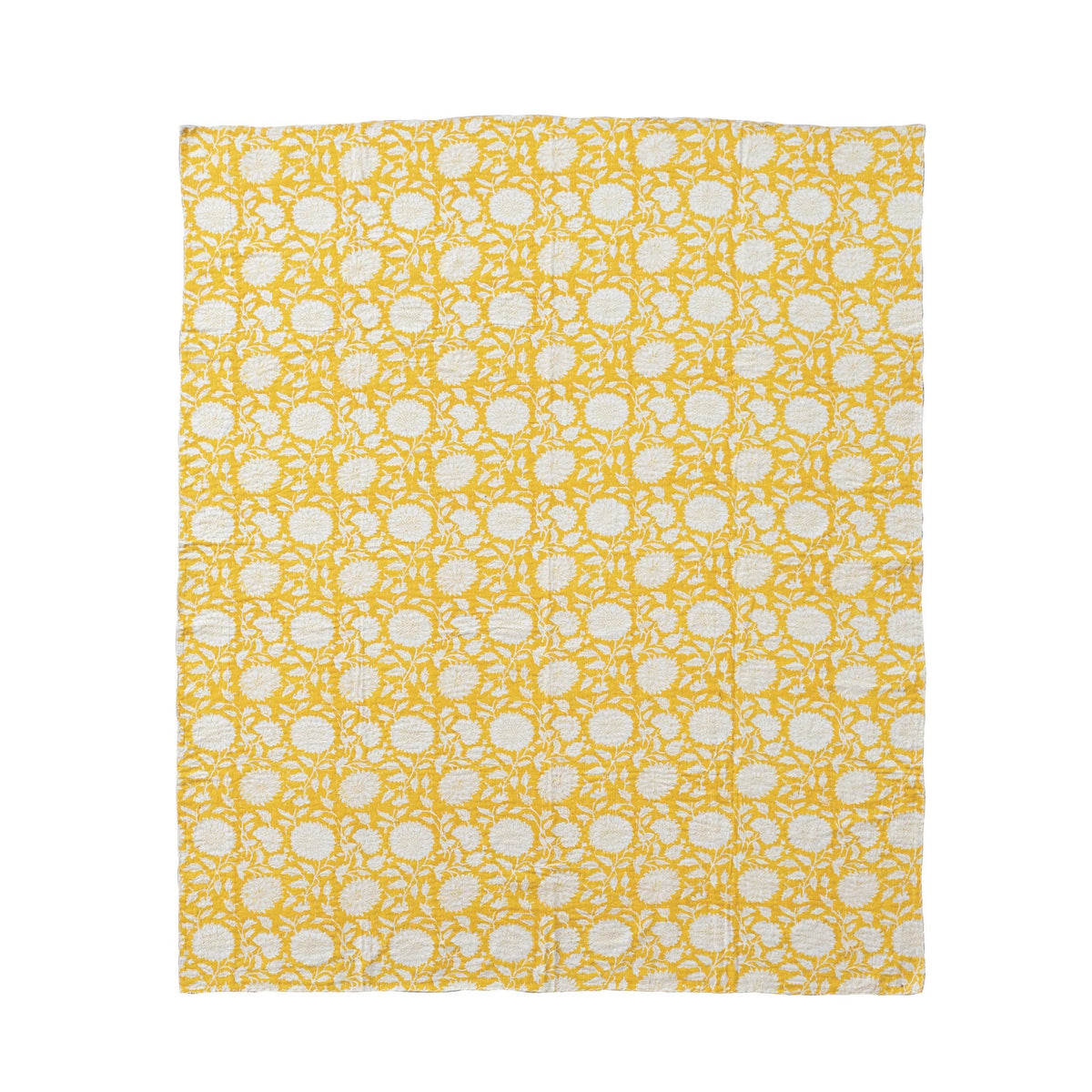 Cotton & Linen Voile Block Printed Throw w/ Pattern & Kantha Stitch