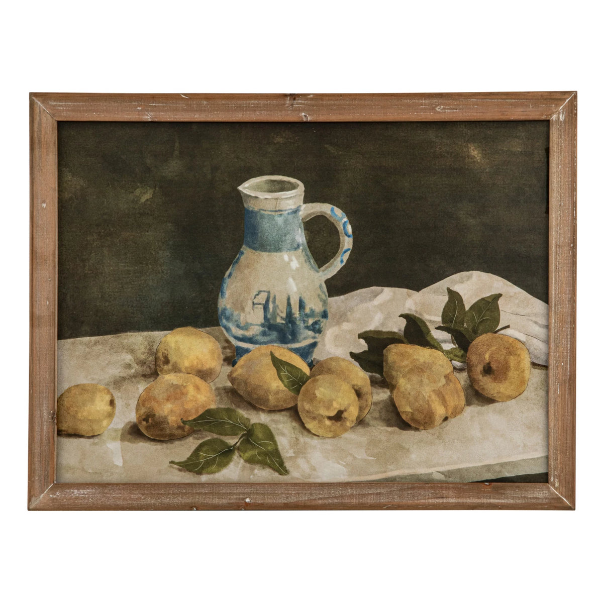 Wood Framed Glass Wall Décor w/ Lemons & Pitcher