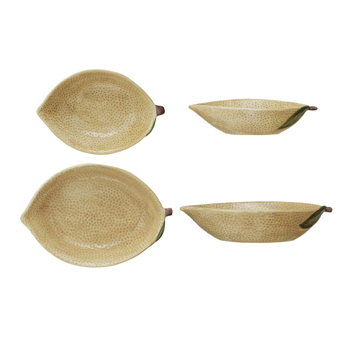 Hand-Painted Stoneware Lemon Shaped Bowls, Yellow, Set of 2