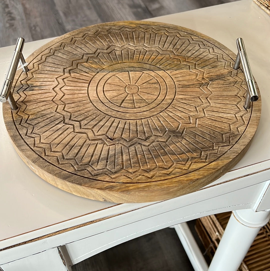 13" Carved Tray w/Handles