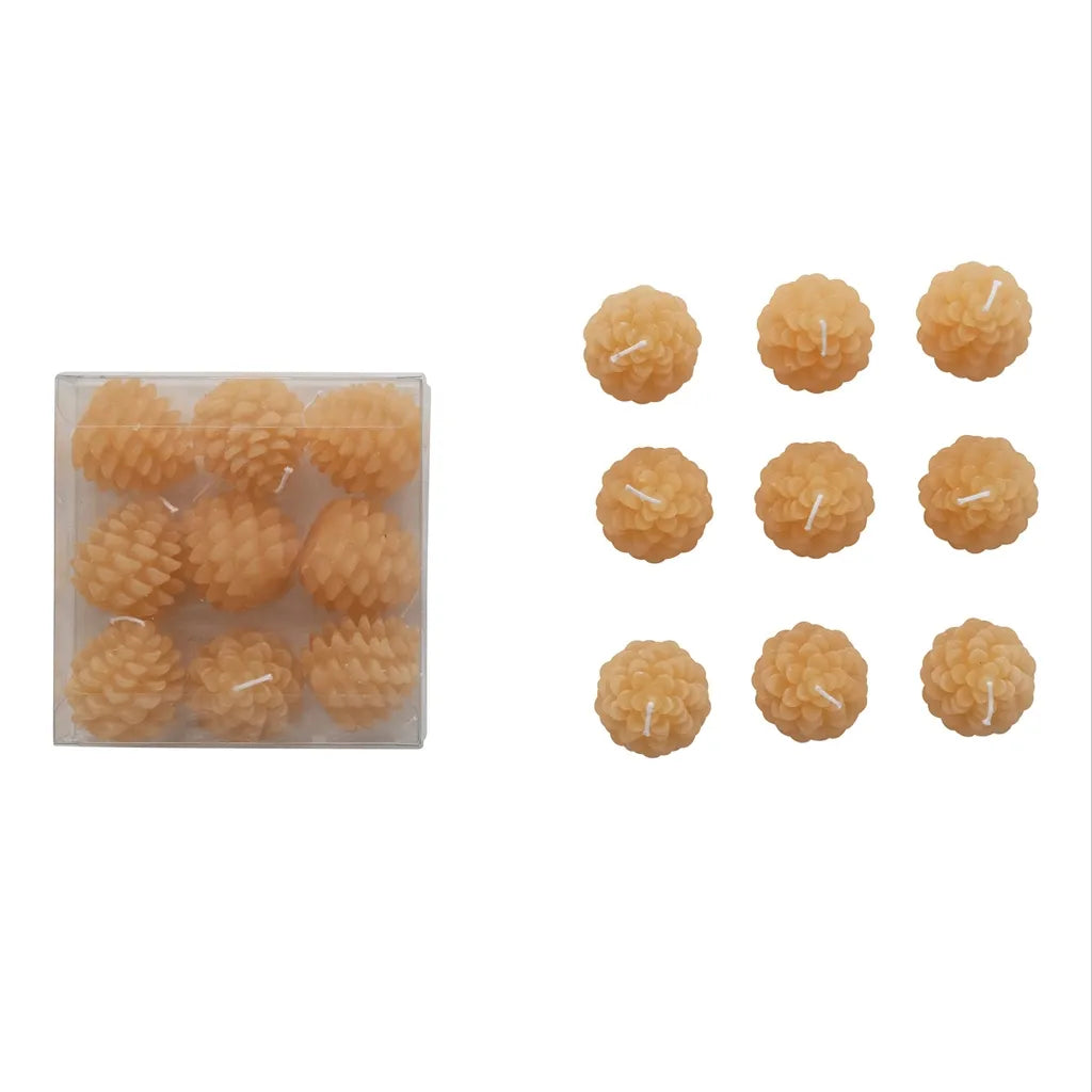 1-1/2"H - 1-3/4"H Unscented Pinecone Shaped Tealights In Box, Wheat Color