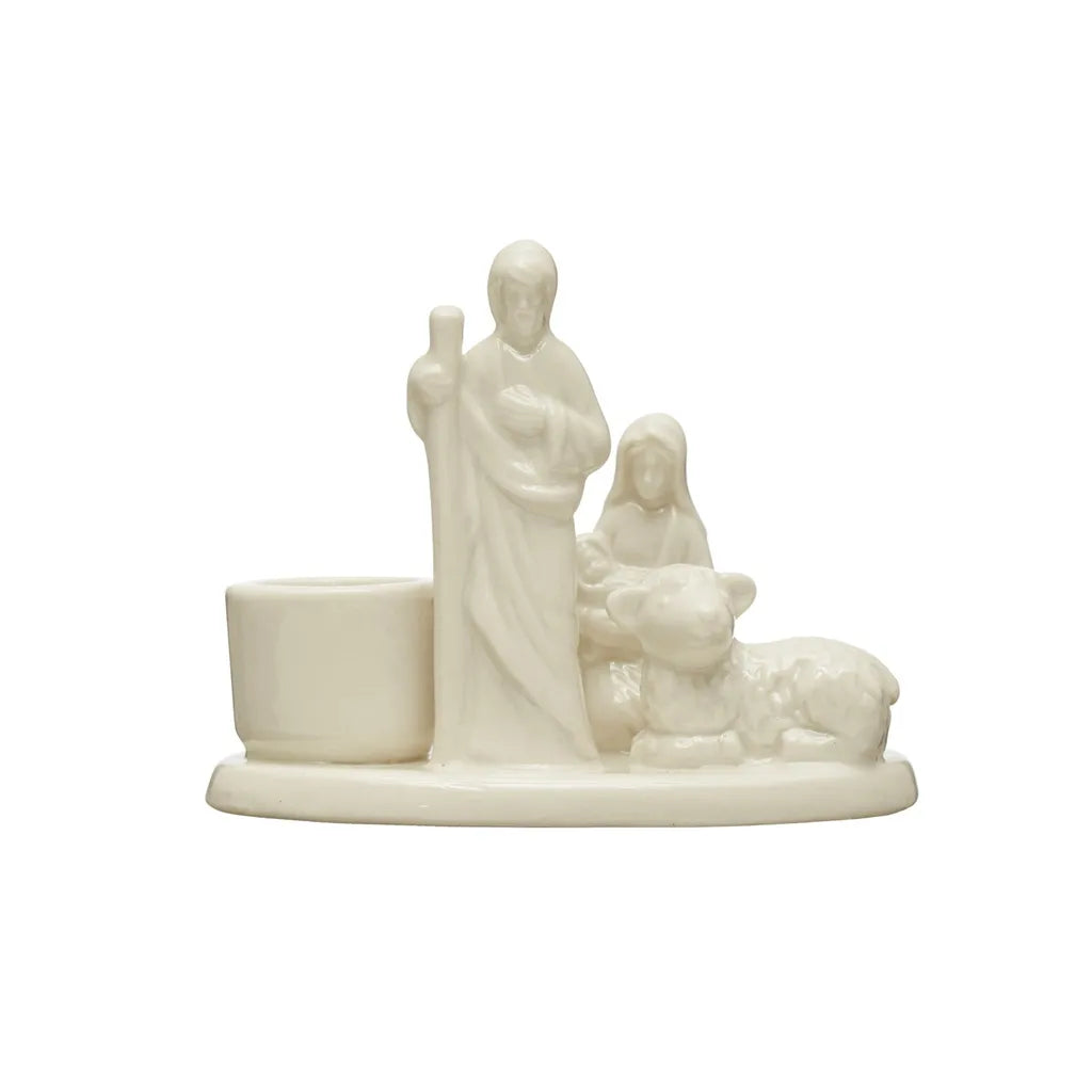 4-1/4"L x 2-1/4"W x 3-1/4"H Stoneware Nativity Taper Holder, White
