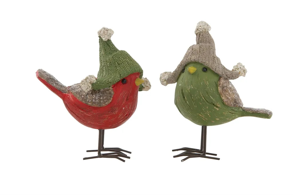 4-3/4"L x 2-3/4"W x 5"H Resin Bird w/ Metal Feet & Winter Hat