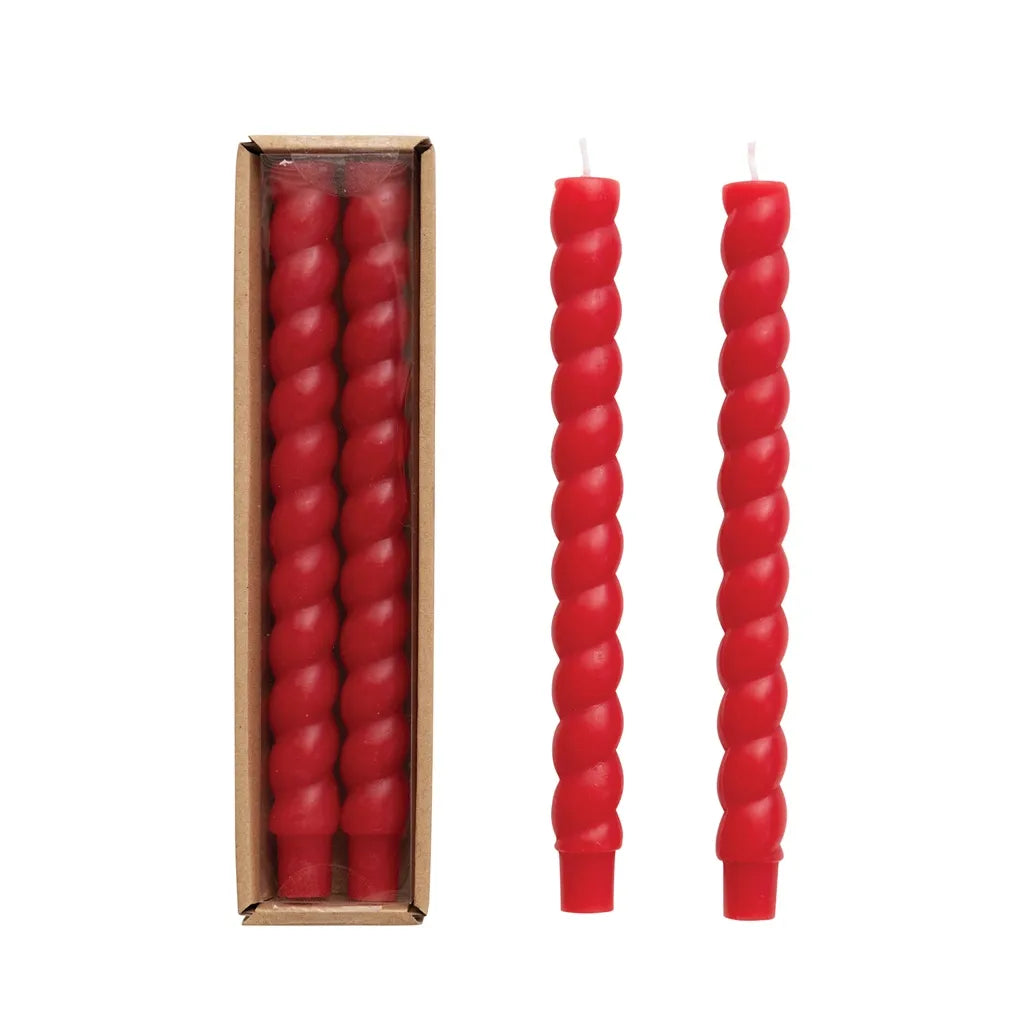 10"H Unscented Twisted Taper Candles In Box, Red