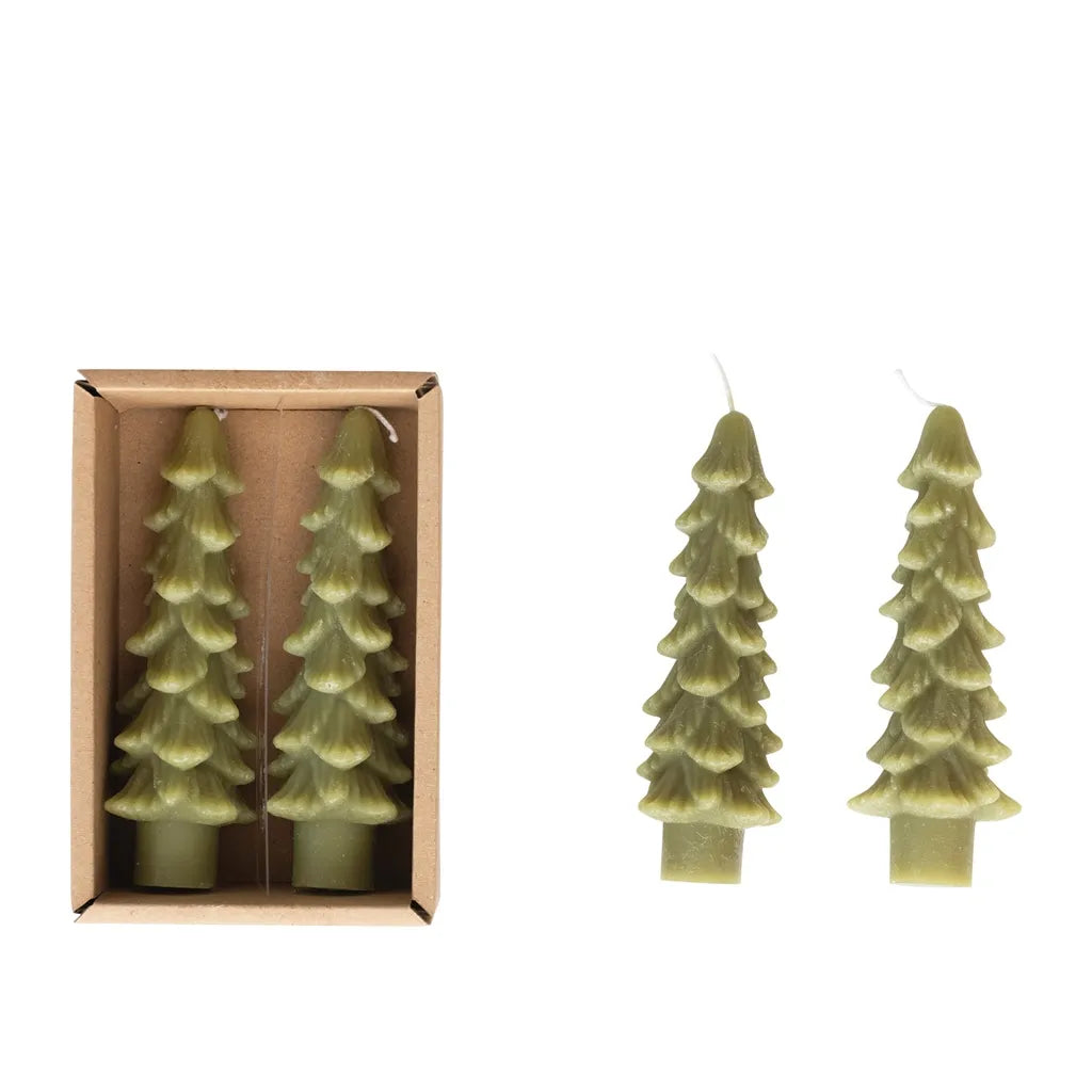 5"H Unscented Tree Shaped Taper Candles In Box, Green Color