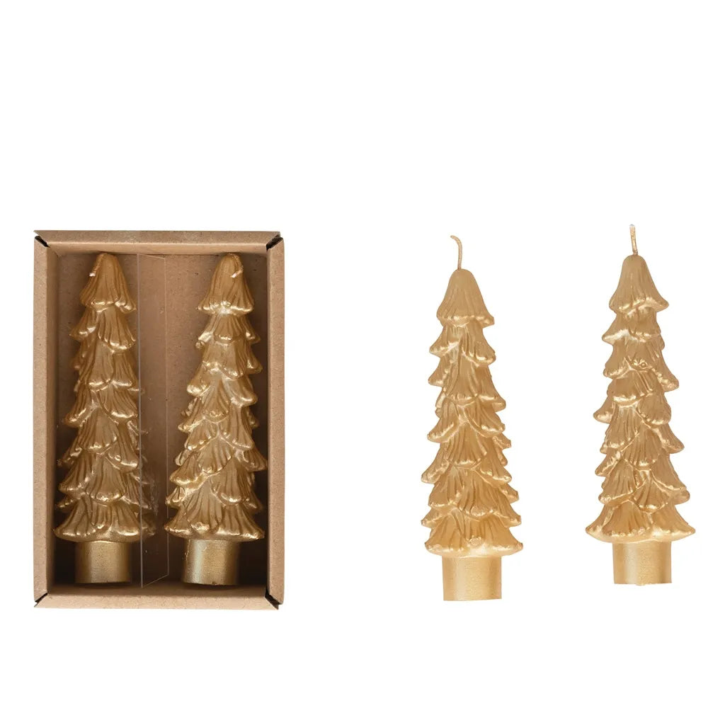 5"H Unscented Tree Shaped Taper Candles In Box, Gold Color
